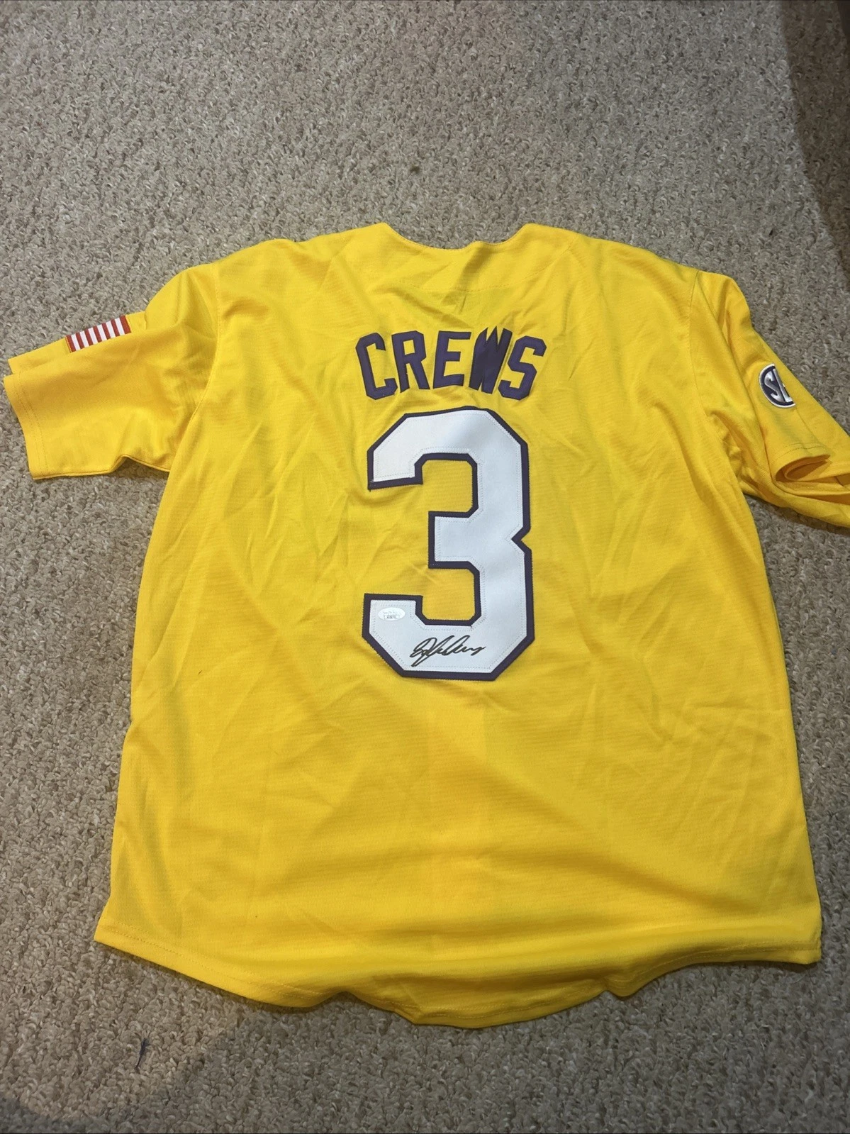 LSU TIGERS- DYLAN CREWS SIGNED AUTOGRAPH JERSEY JSA COA NATIONALS TOP PROSPECT