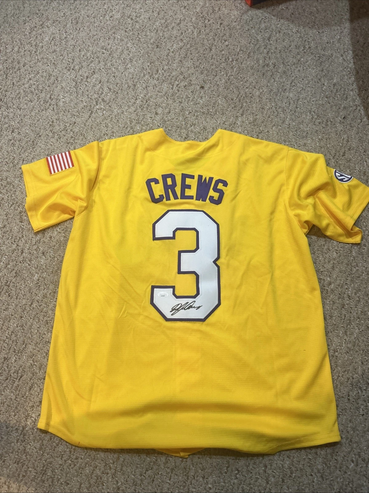 LSU TIGERS- DYLAN CREWS SIGNED AUTOGRAPH JERSEY JSA COA NATIONALS TOP PROSPECT