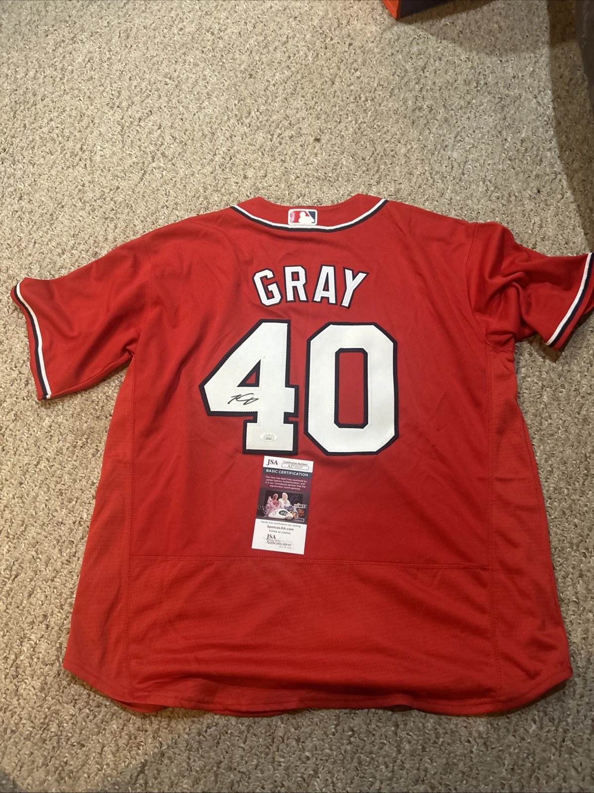 WASHINGTON NATIONALS- JOSIAH GRAY SIGNED AUTOGRAPH JERSEY JSA COA