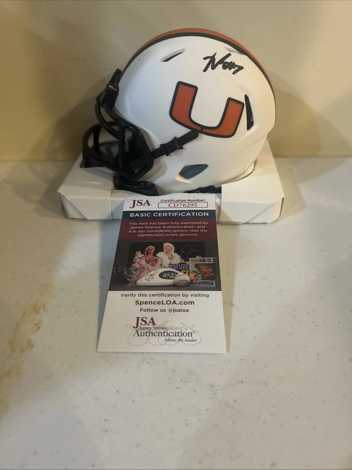 MIAMI HURRICANES- XAVIER RESTREPO SIGNED AUTOGRAPH MINI HELMET JSA COA THE U