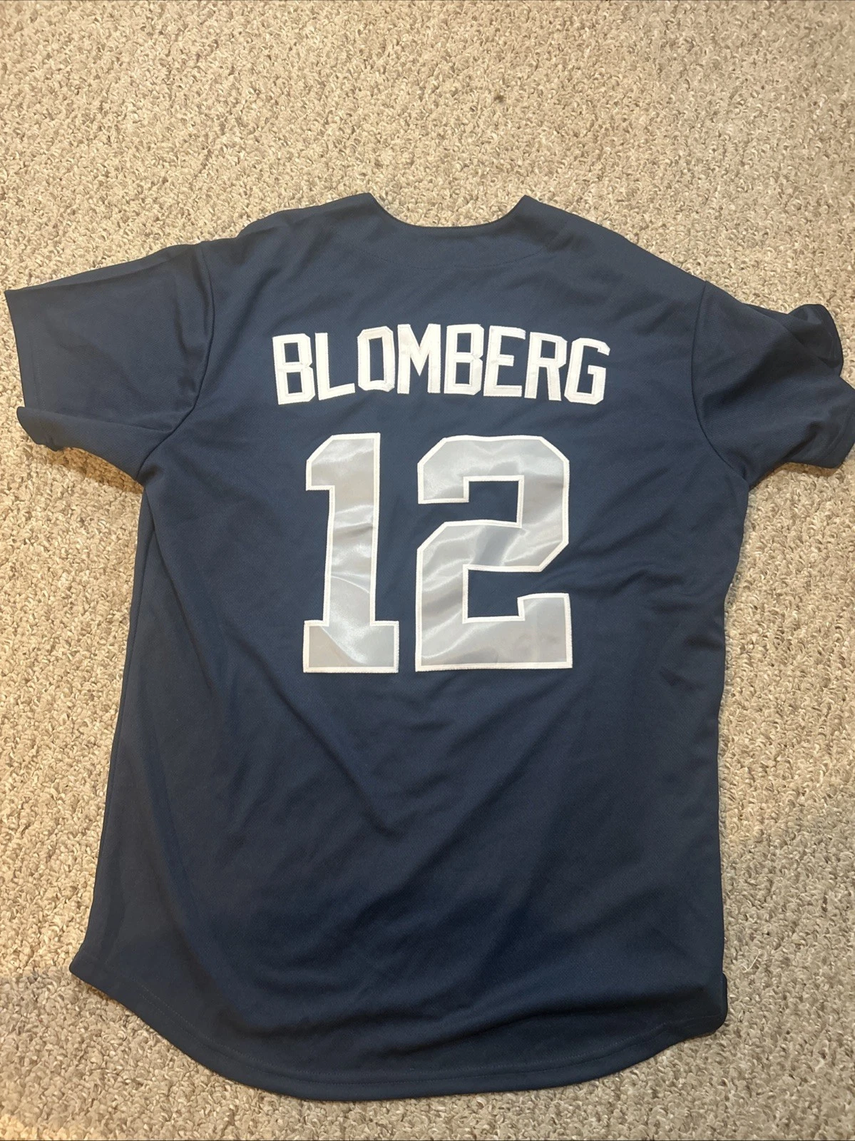 NEW YORK YANKEES- RON BLOMBERG SIZE LARGE L JERSEY BLUE #12