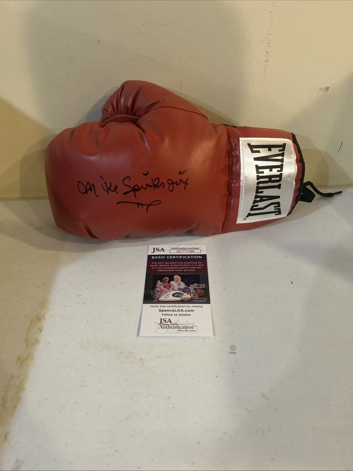 MICHAEL SPINKS JINX SIGNED AUTOGRAPH EVERLAST BOXING GLOVE JSA COA BOXER HOF