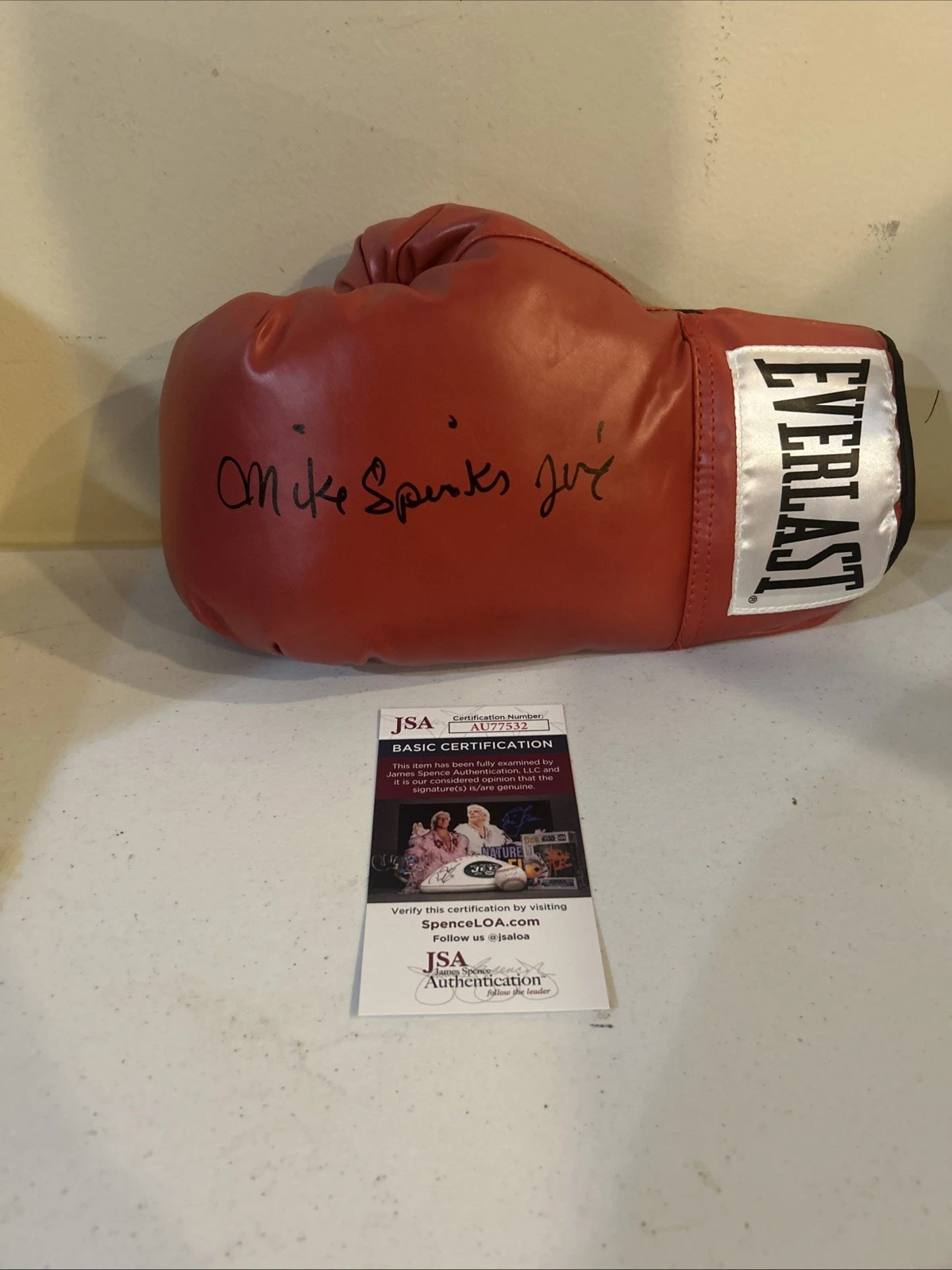 MICHAEL SPINKS JINX SIGNED AUTOGRAPH EVERLAST BOXING GLOVE JSA COA BOXER HOF