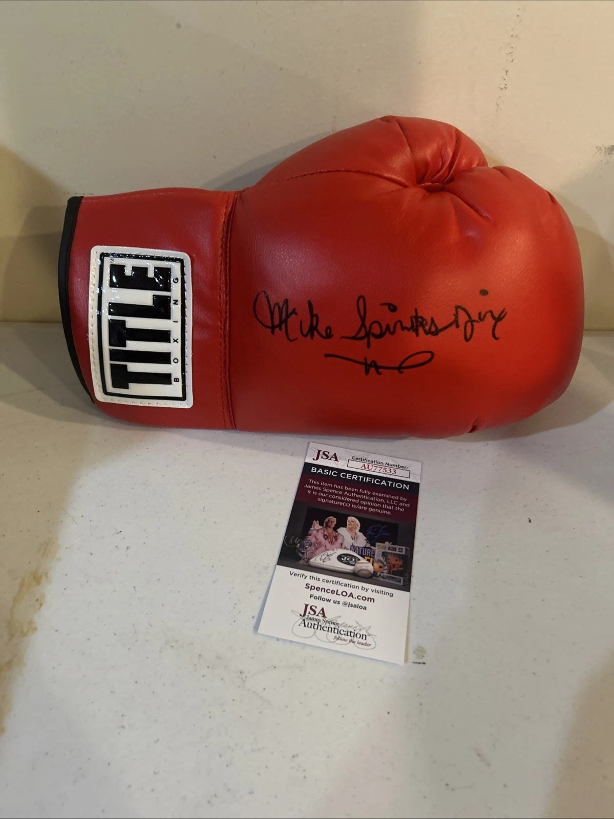 MICHAEL SPINKS JINX SIGNED AUTOGRAPH BOXING GLOVE JSA COA TITLE HOF BOXER