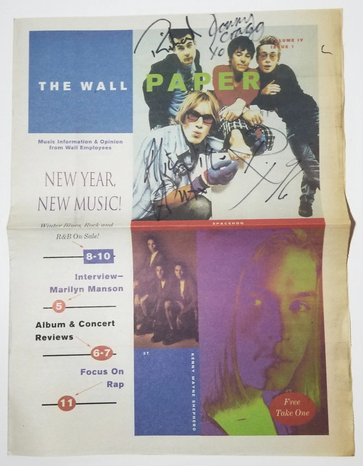 Spacehog SIGNED 1996 The Wall Newspaper Advert Volume IV Issue 1 COA #2