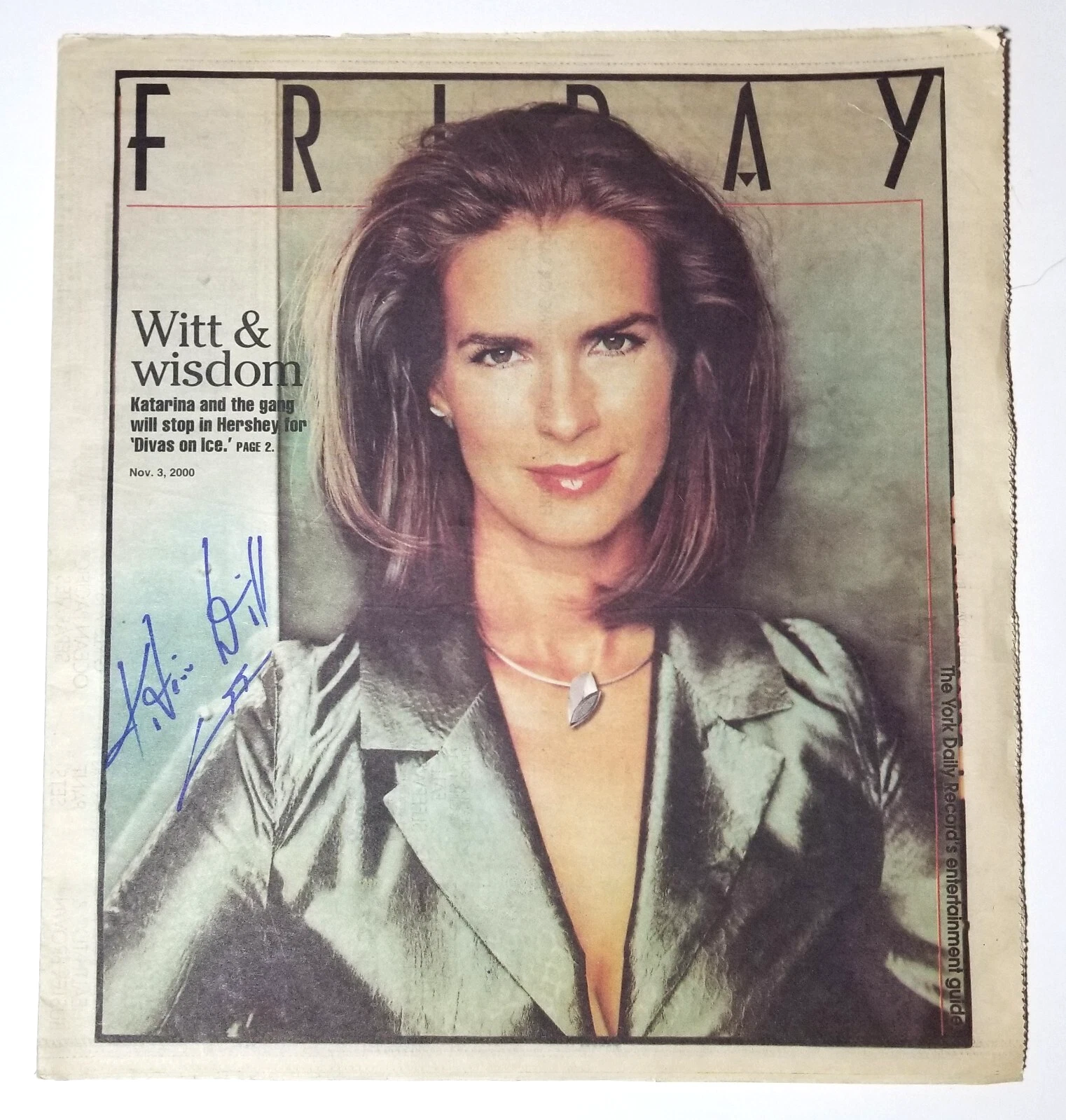Katarina Witt SIGNED York Entertainment Guide Paper COA Figure Skater Olympics