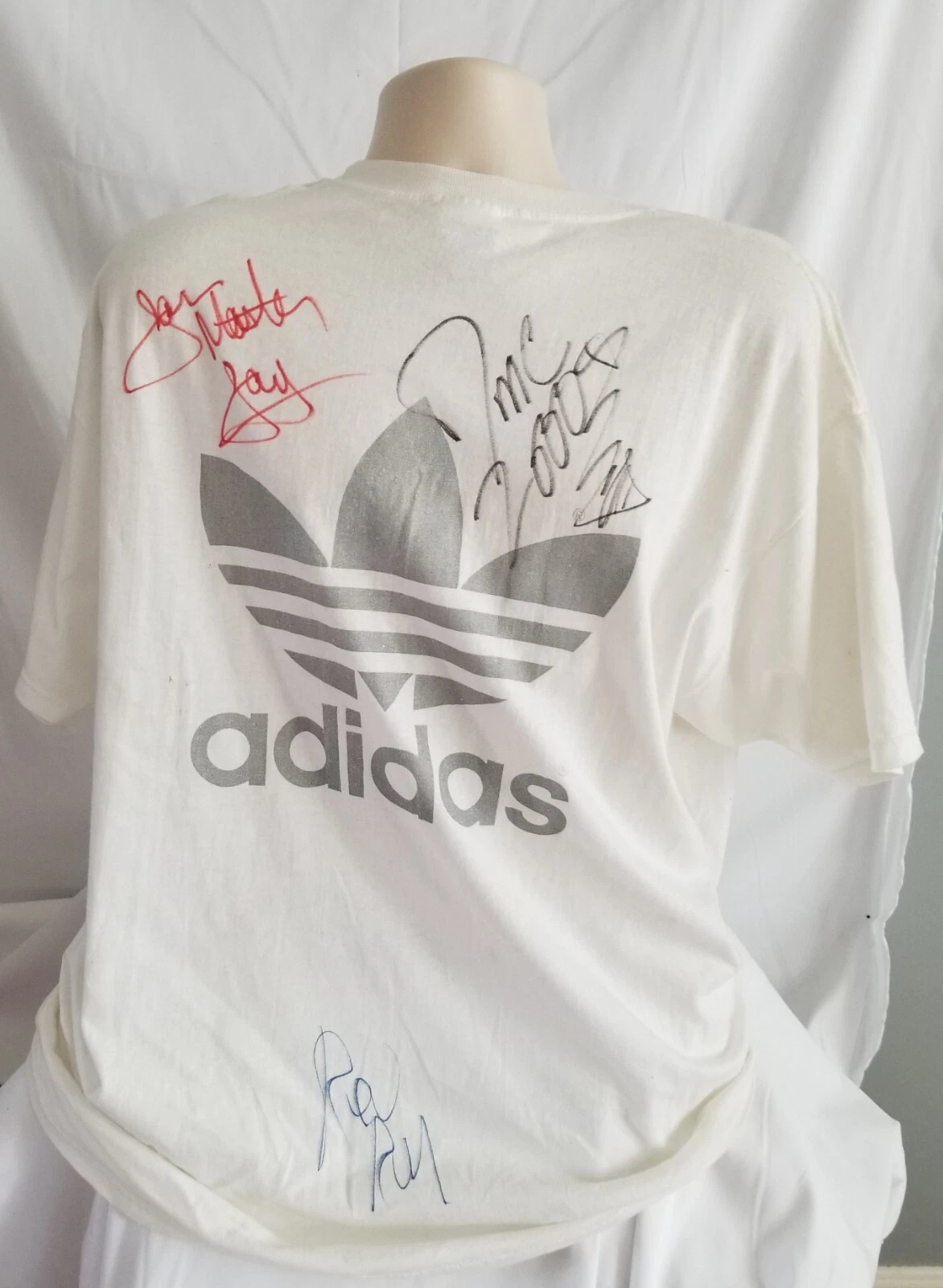 RUN-DMC hand SIGNED XL Adidas Crown Royal T-Shirt JSA LOA RUN DMC Jam Master Jay