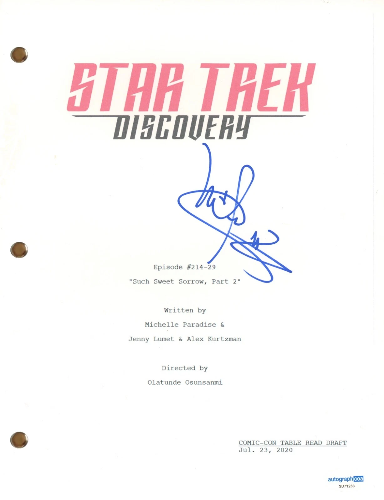 WILSON CRUZ “STAR TREK DISCOVERY” SIGNED AUTOGRAPH SCRIPT TV SCREENPLAY ACOA COA COLLECTIBLE MEMORABILIA