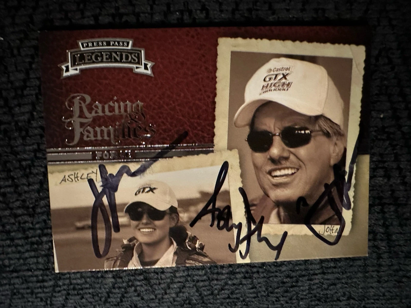 John & Ashley Force signed Card Autographed Nhra Press Pass Legends