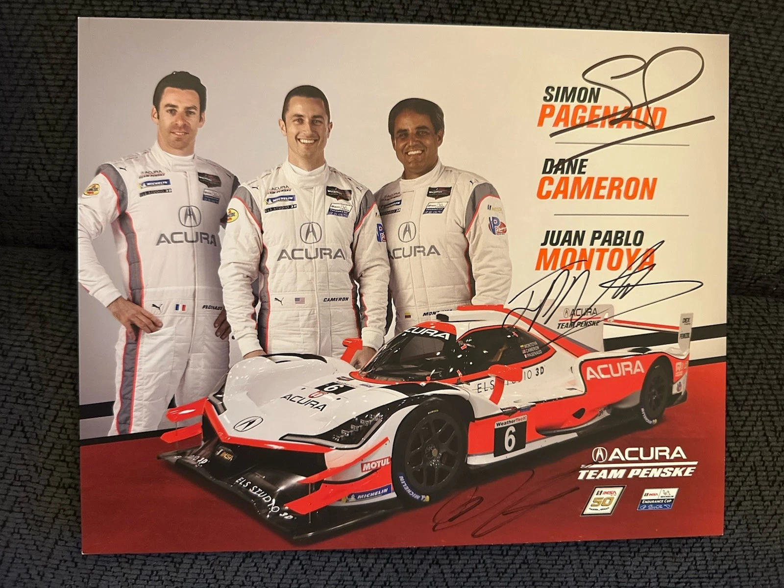 Juan Montoya Simon Pagenaud Dane Cameron Signed Promo Hero Card IMSA Racing