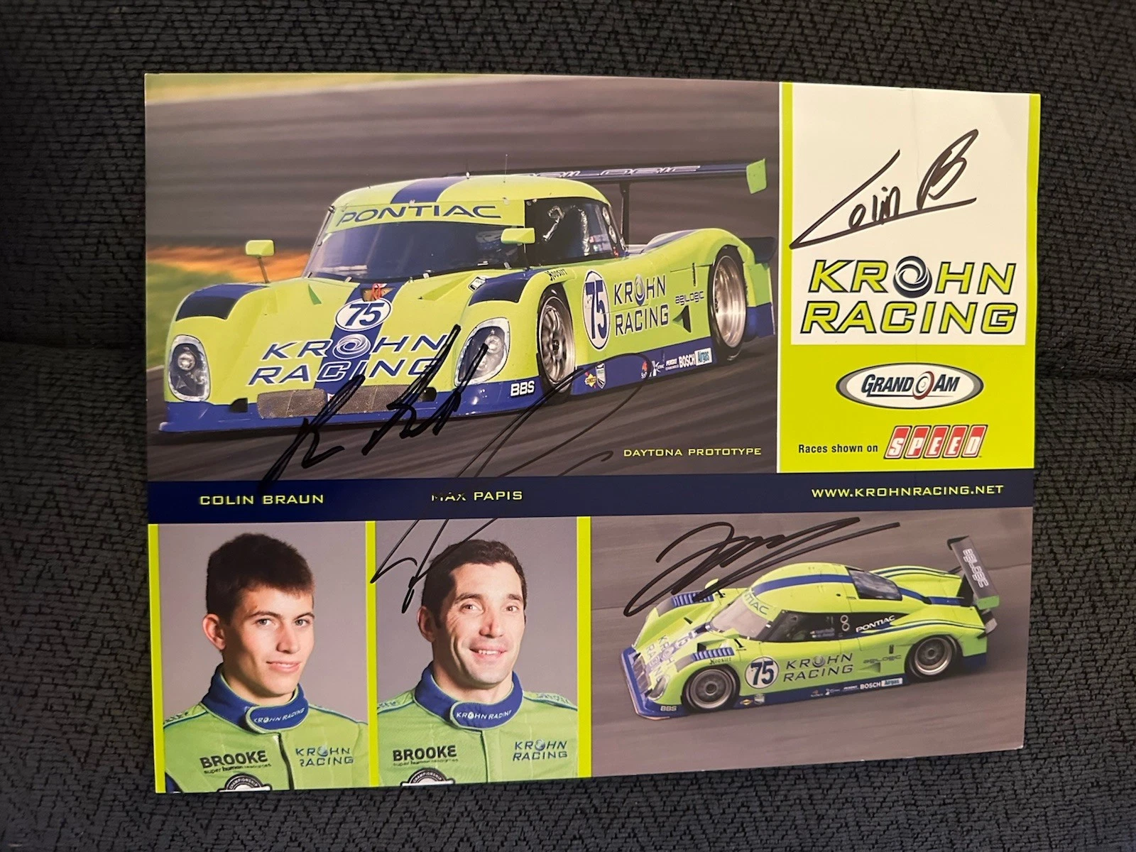 Colin Braun Max Papis Tracy Krohn Nic Jonsson Signed Promo Hero Card IMSA Crease