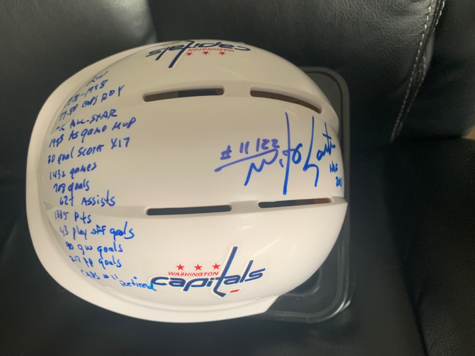 MIKE GARTNER HAND SIGNED CAPITALS HOCKEY MINI-HELMET+JSA 15 INSCRIPTIONS