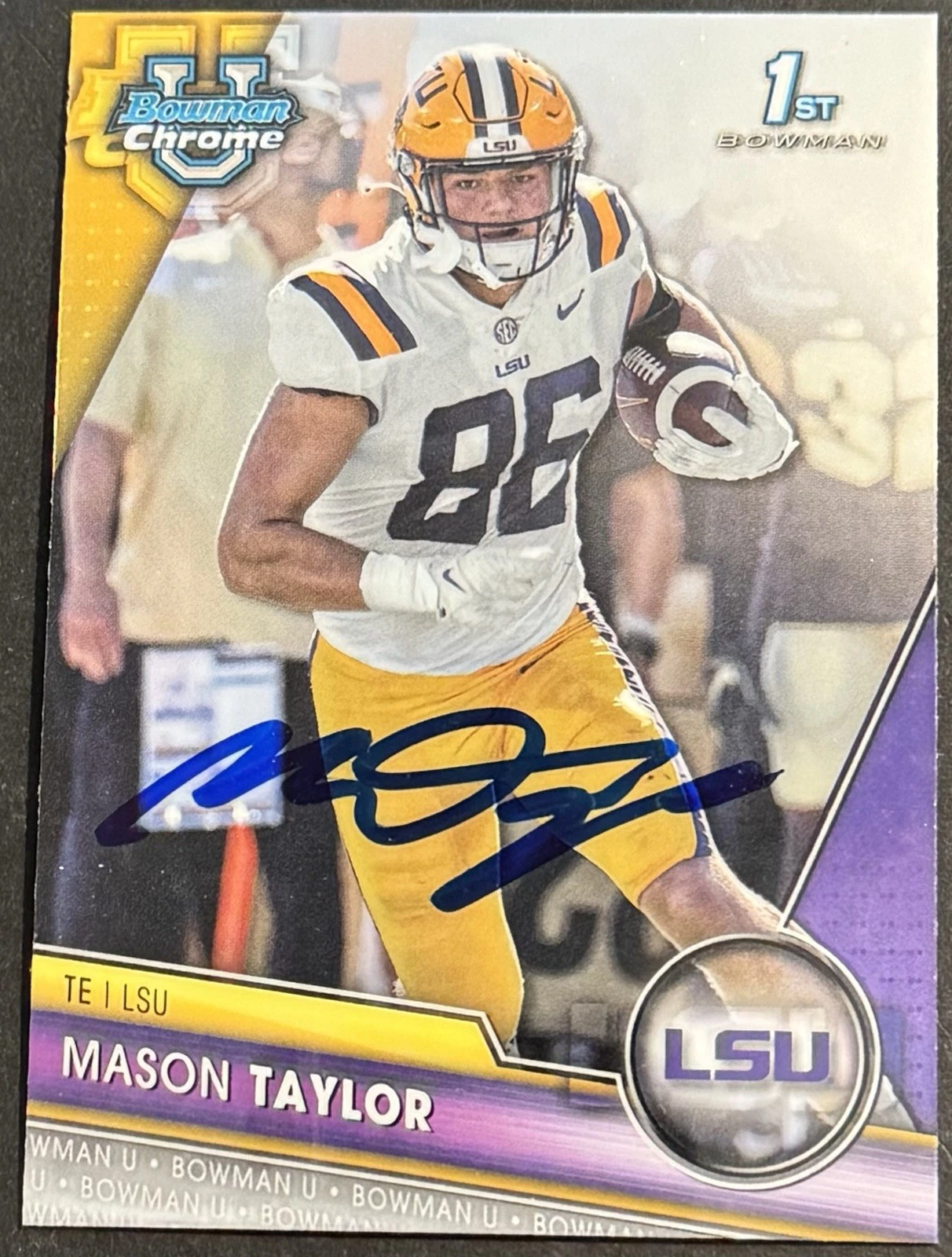 Mason Taylor Signed LSU Tigers 2023 Bowman Chrome U Rookie Card BAS Beckett