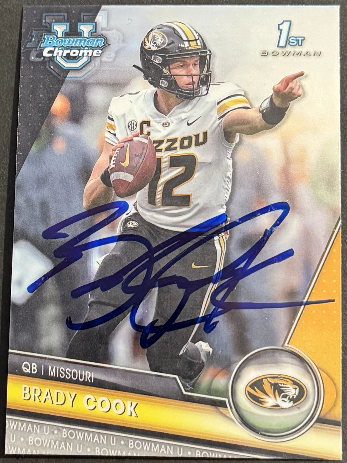Brady Cook Signed Missouri Tigers 2023 Bowman Chrome U Rookie Card BAS Beckett