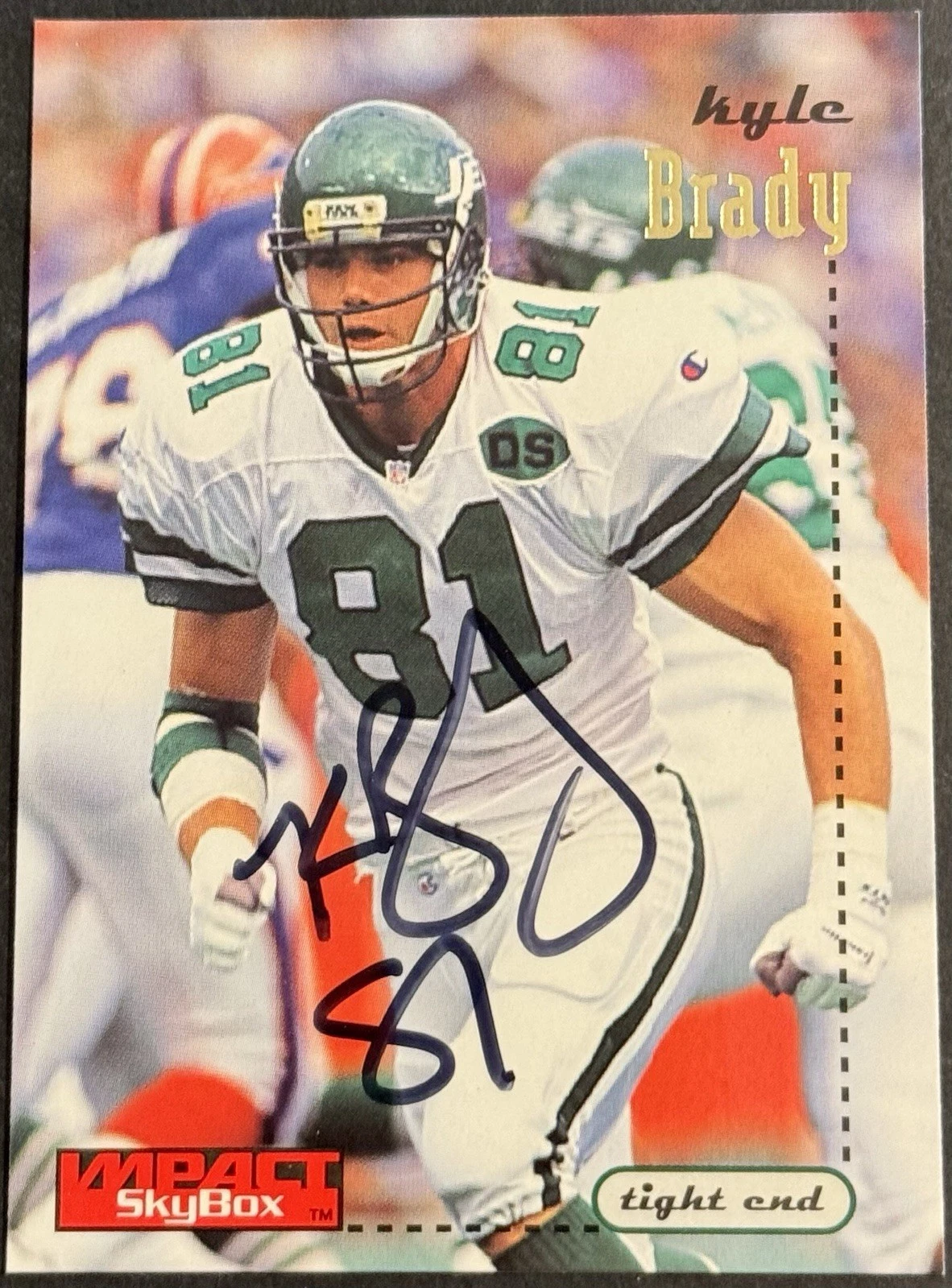 Kyle Brady Signed 1996 Skybox Impact New York Jets Card BAS Beckett COA