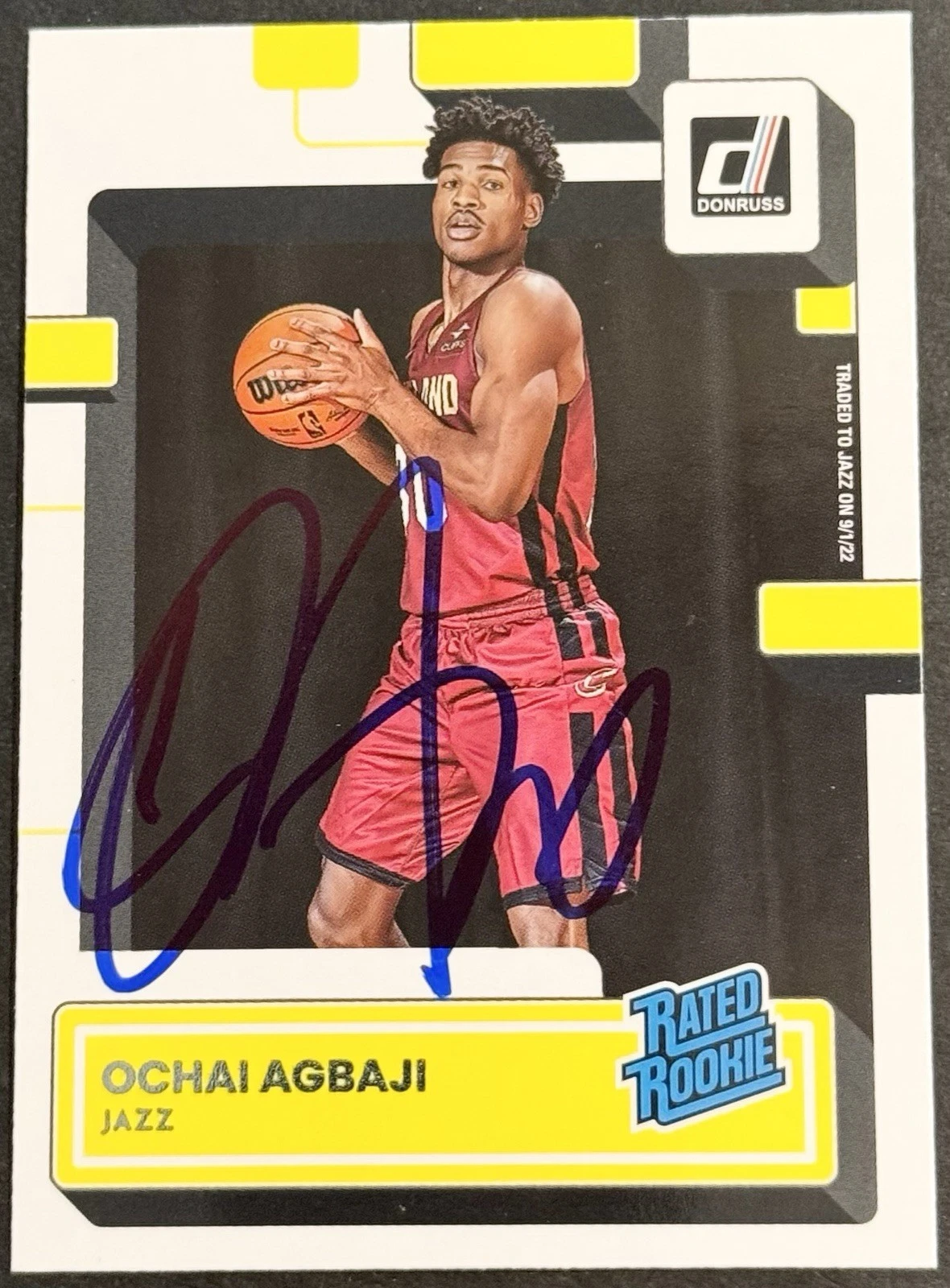 Ochai Agbaji Signed 2022-23 Donruss Optic Rookie Card Utah Jazz BAS Beckett COA