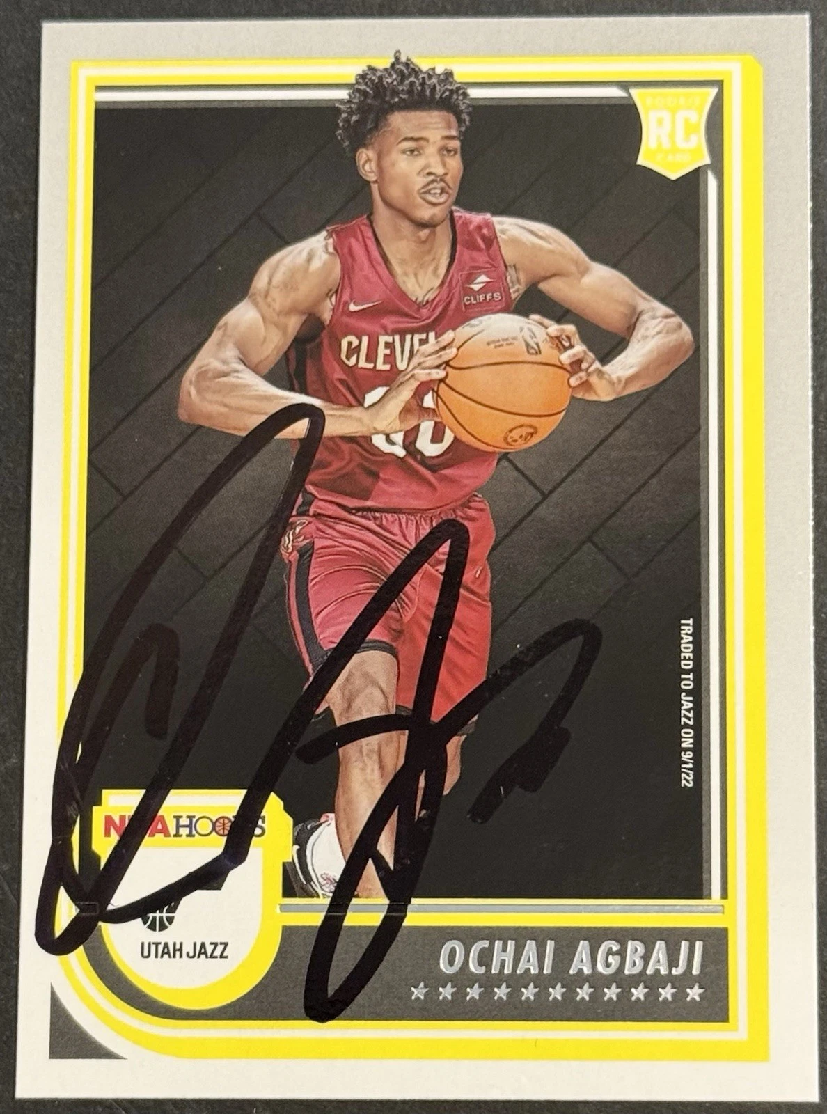 Ochai Agbaji Signed 2022-23 NBA Hoops Rookie Card Utah Jazz BAS Beckett COA