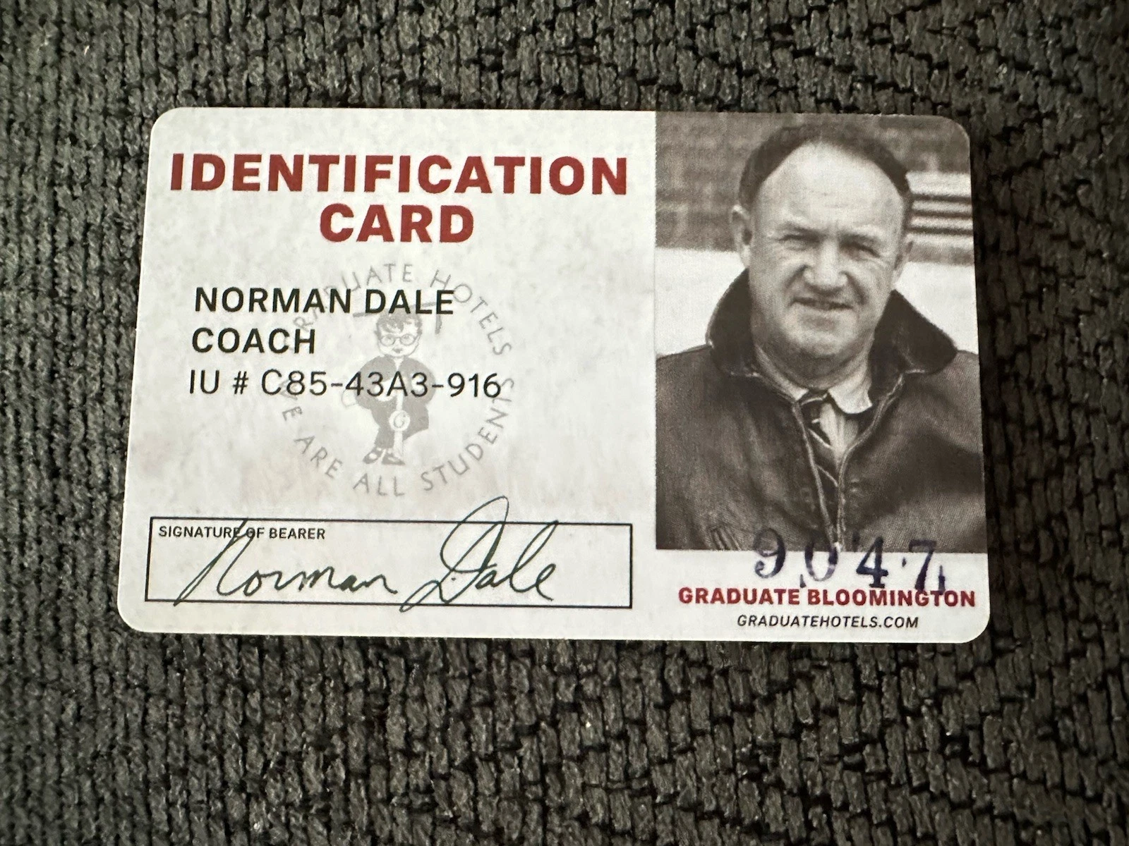 THE GRADUATE HOTEL BLOOMINGTON IN KEY CARD HOOSIERS GENE HACKMAN NORMAN DALE COLLECTIBLE MEMORABILIA