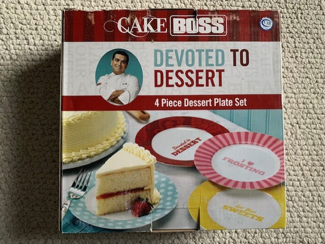 CAKE BOSS DEVOTED TO DESSERT 4 PIECE DESSERT PLATE SET NEW IN BOX