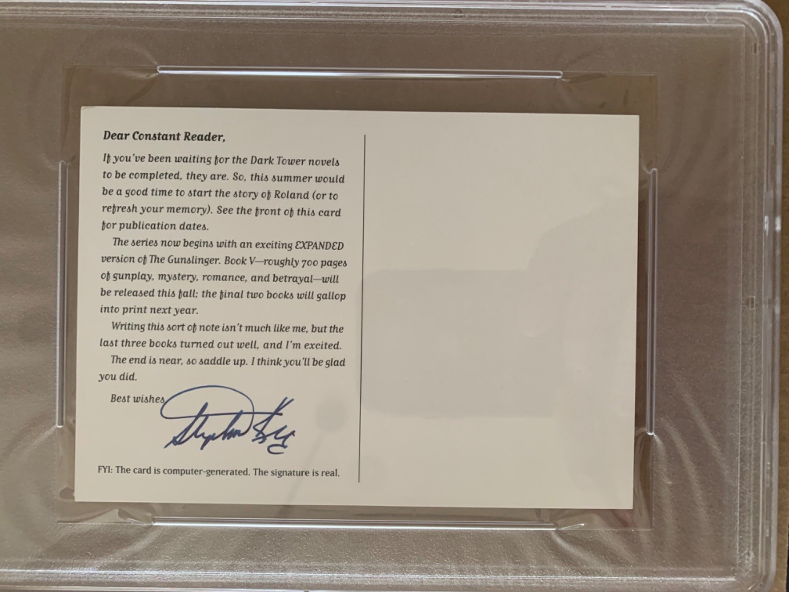 STEPHEN KING HAND SIGNED 4x6 POSTCARD PHOTO DARK TOWER RARE PSA SLABBED