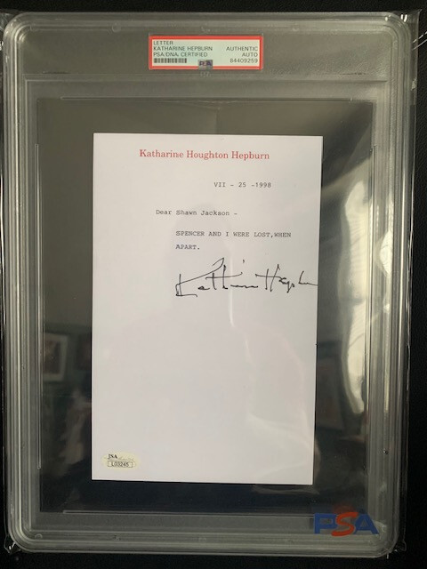 KATHARINE HEPBURN SIGNED LETTER ON LETTERHEAD SPENCER+I WERE LOST JSA/PSA