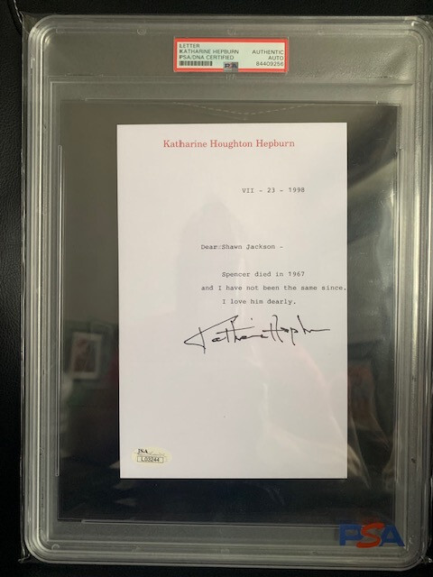 KATHARINE HEPBURN SIGNED LETTER ON LETTERHEAD I LOVE HIM DEARLY JSA/PSA