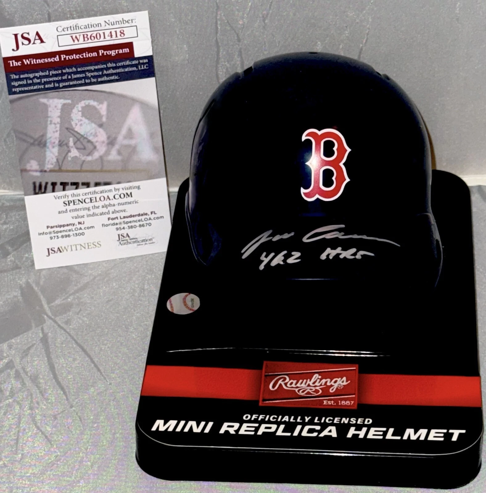 Jose Canseco signed Boston Red Sox mini helmet W/ 462 HR Inscrip JSA Witnessed