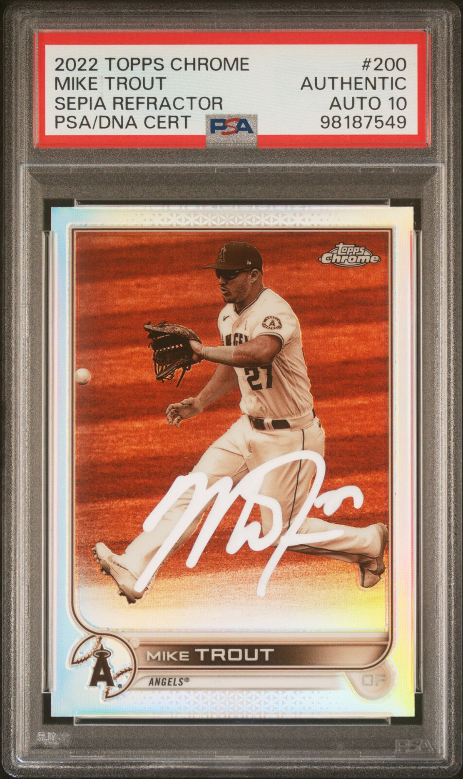 Mike Trout Autographed Signed 2022 Topps Chrome #200 Sepia Refractor PSA 10 Auto