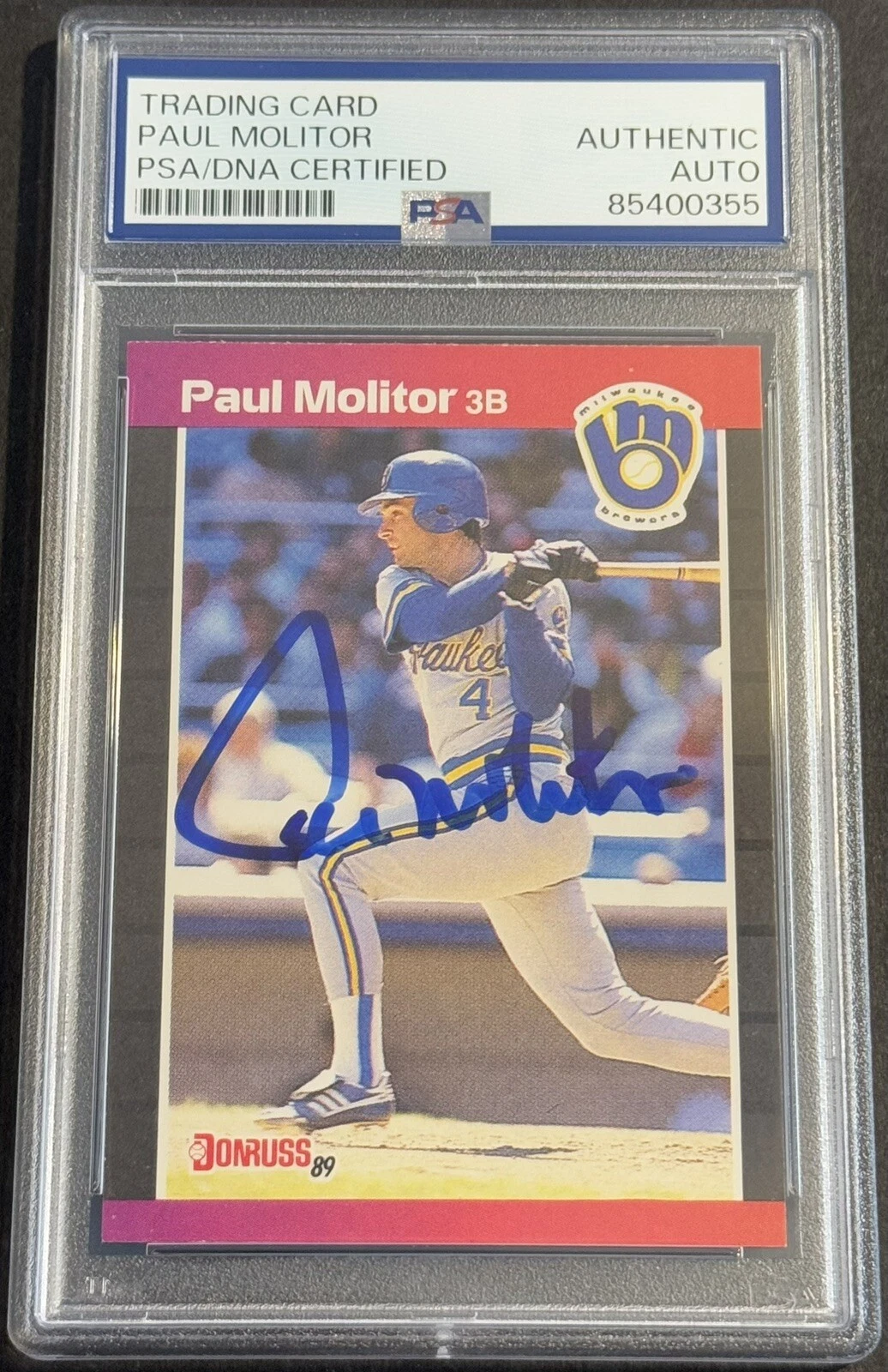 Paul Molitor Signed Auto 1989 Donruss Base Card Milwaukee Brewers PSA/DNA Slab