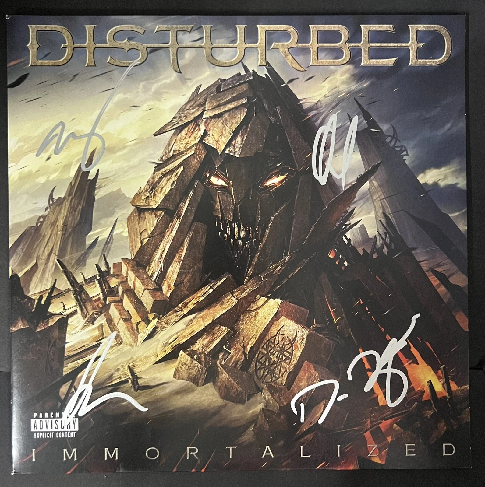 DISTURBED SIGNED IMMORTALIZED VINYL RECORD JSA COA AUTOGRAPHED BAND 4X DRAIMAN