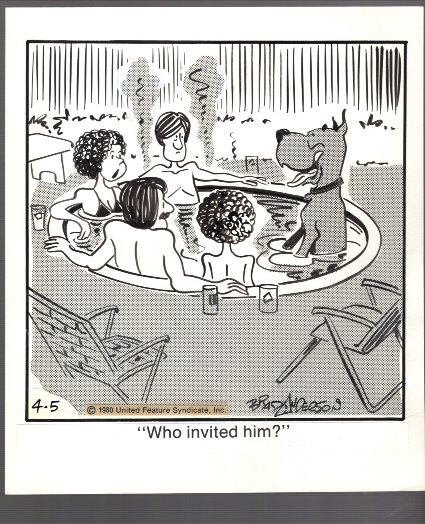 MARMADUKE ORIGINAL PEN+INK CARTOON ARK DAILY 1980 BRAD ANDERSON IN HOT TUB