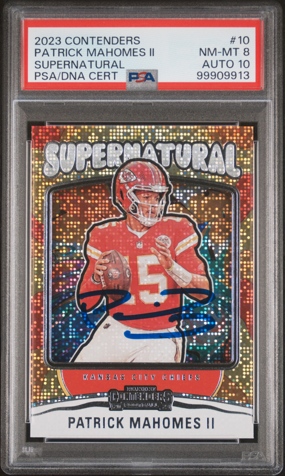 Patrick Mahomes Autographed 2023 Panini Contenders Supernatural Chiefs PSA 8