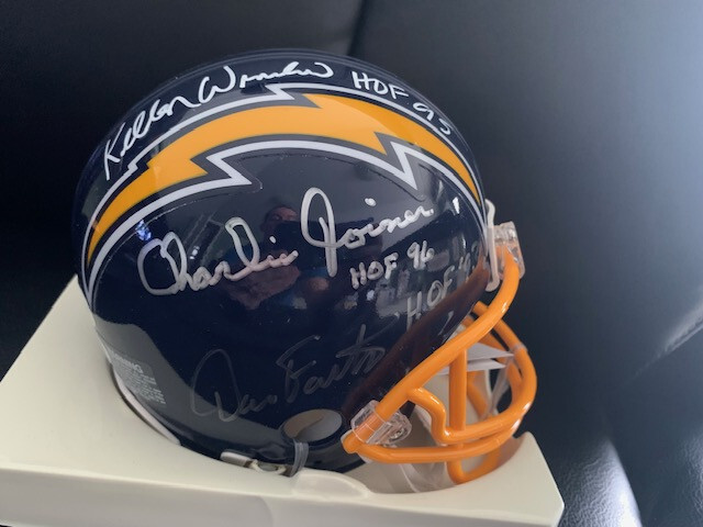 DAN FOUTS+KELLEN WINSLOW+JOINER HAND SIGNED CHARGERS MINI HELMET JSA+MY COA