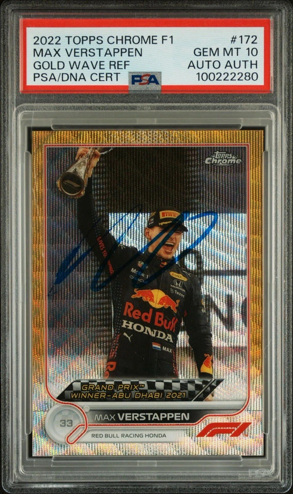 2022 Topps Chrome F1 #172 Max Verstappen Gold Wave Ref Auto /50 Psa GEM MINT 10