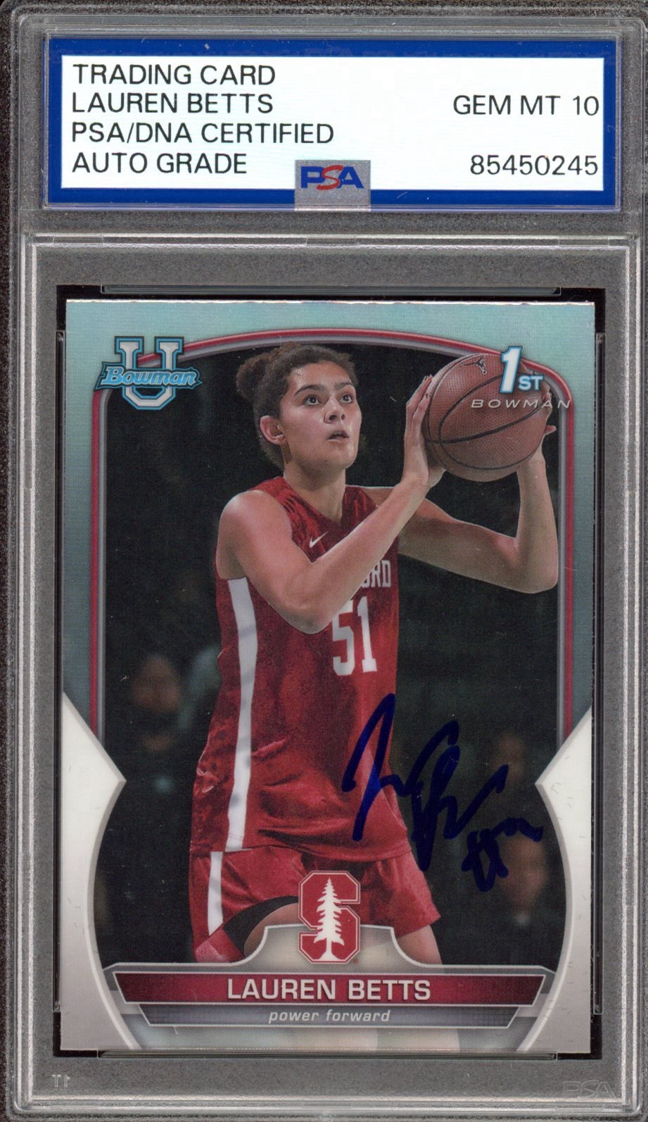 2022 Bowman University #49 Lauren Betts 1st Refractor PSA GEM MT 10 AUTO UCLA RC