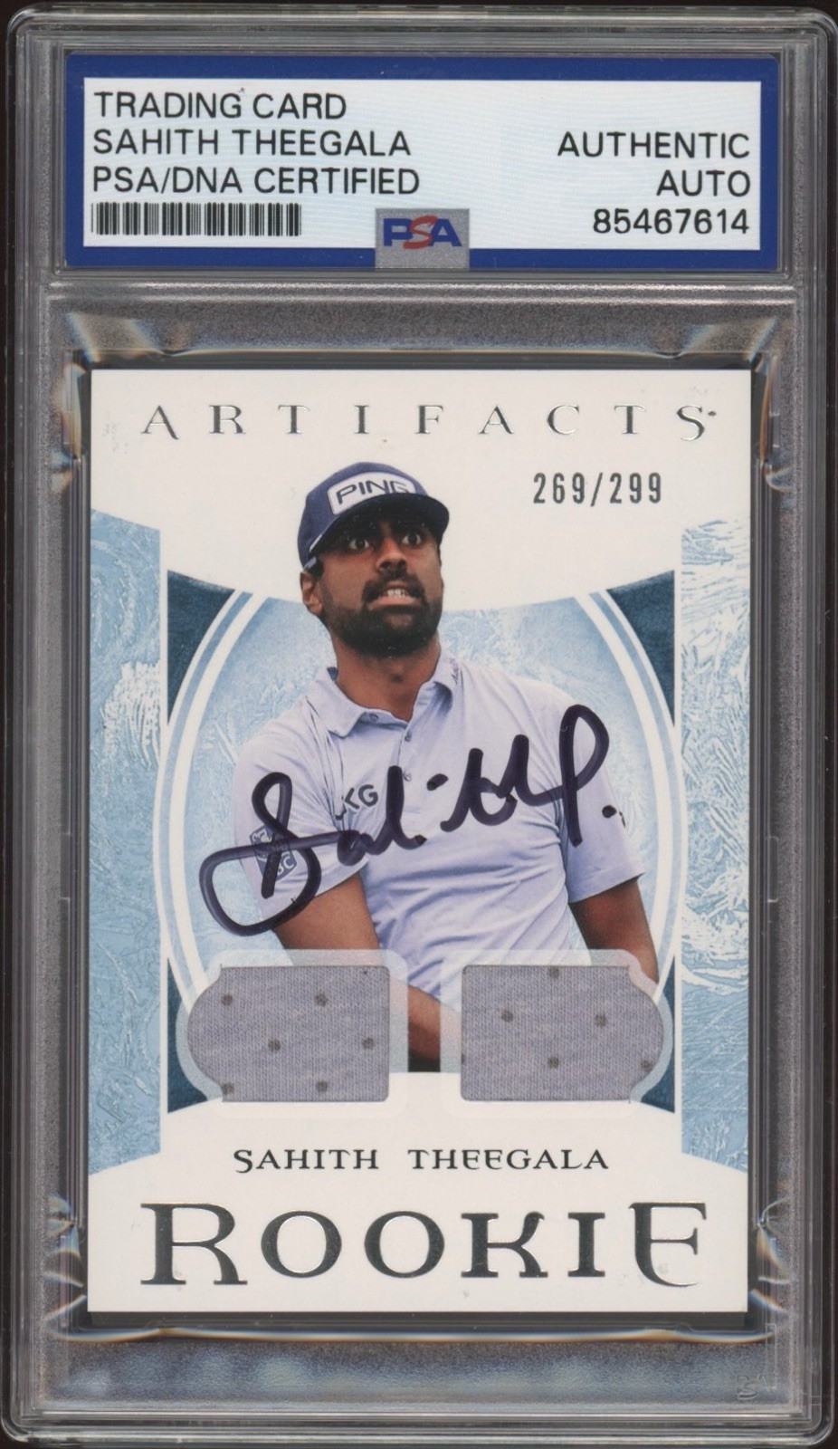 2024 UD Artifacts Sahith Theegala Signed Rookie Dual Relic Auto RPA /299 PSA RC