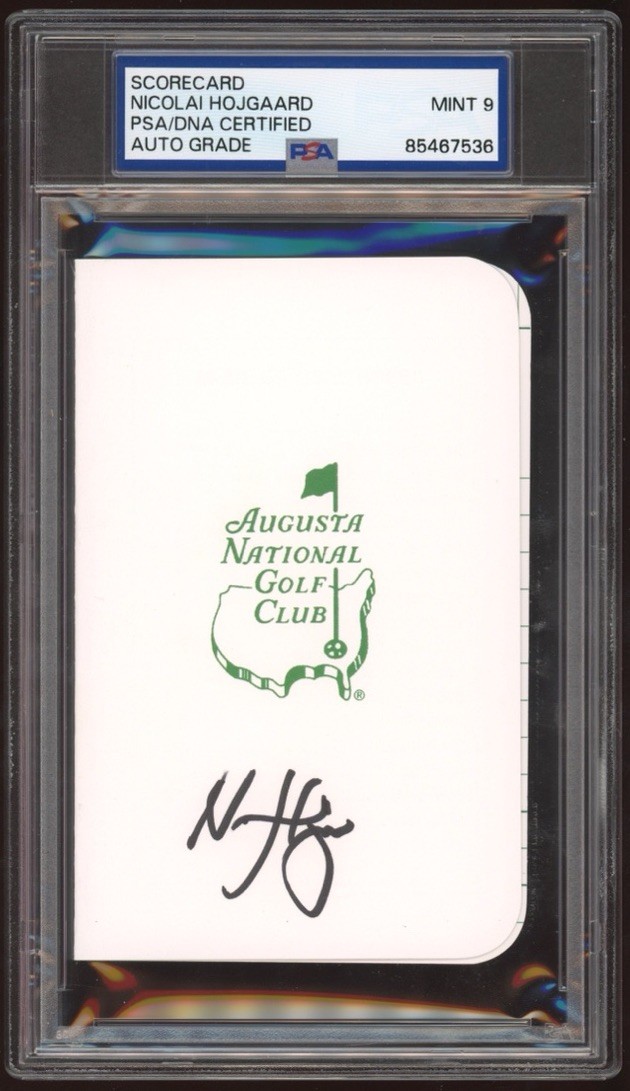 Nicolai Hojgaard Signed Augusta Masters Golf Scorecard PSA/DNA MINT 9 AUTO PGA