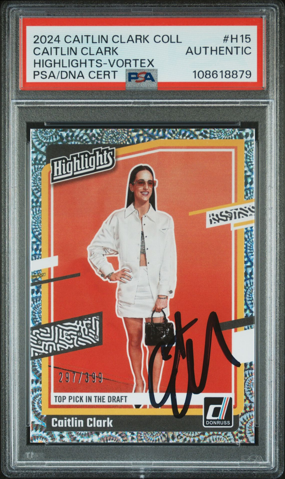 Caitlin Clark Signed 2024 Panini Collection Highlight #H15 Rookie /399 Auto PSA