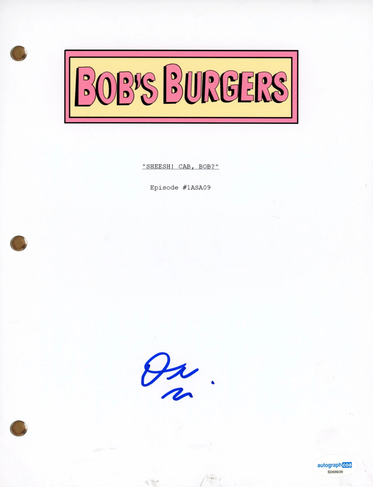 Dan Mintz “Bob’s Burgers” Signed Autograph ‘Sheesh! Cab, Bob?’ Full Script ACOA