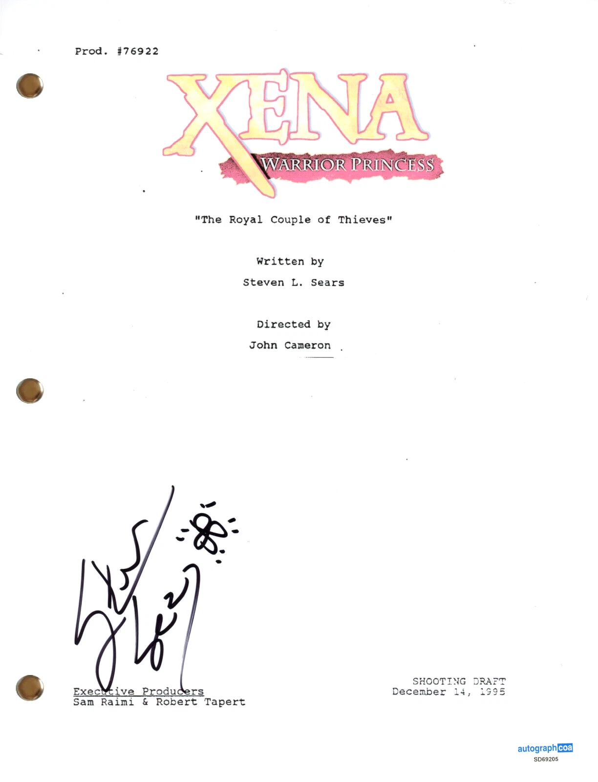 Steven L. Sears Xena Warrior Princess Signed Autograph Full Episode Script ACOA