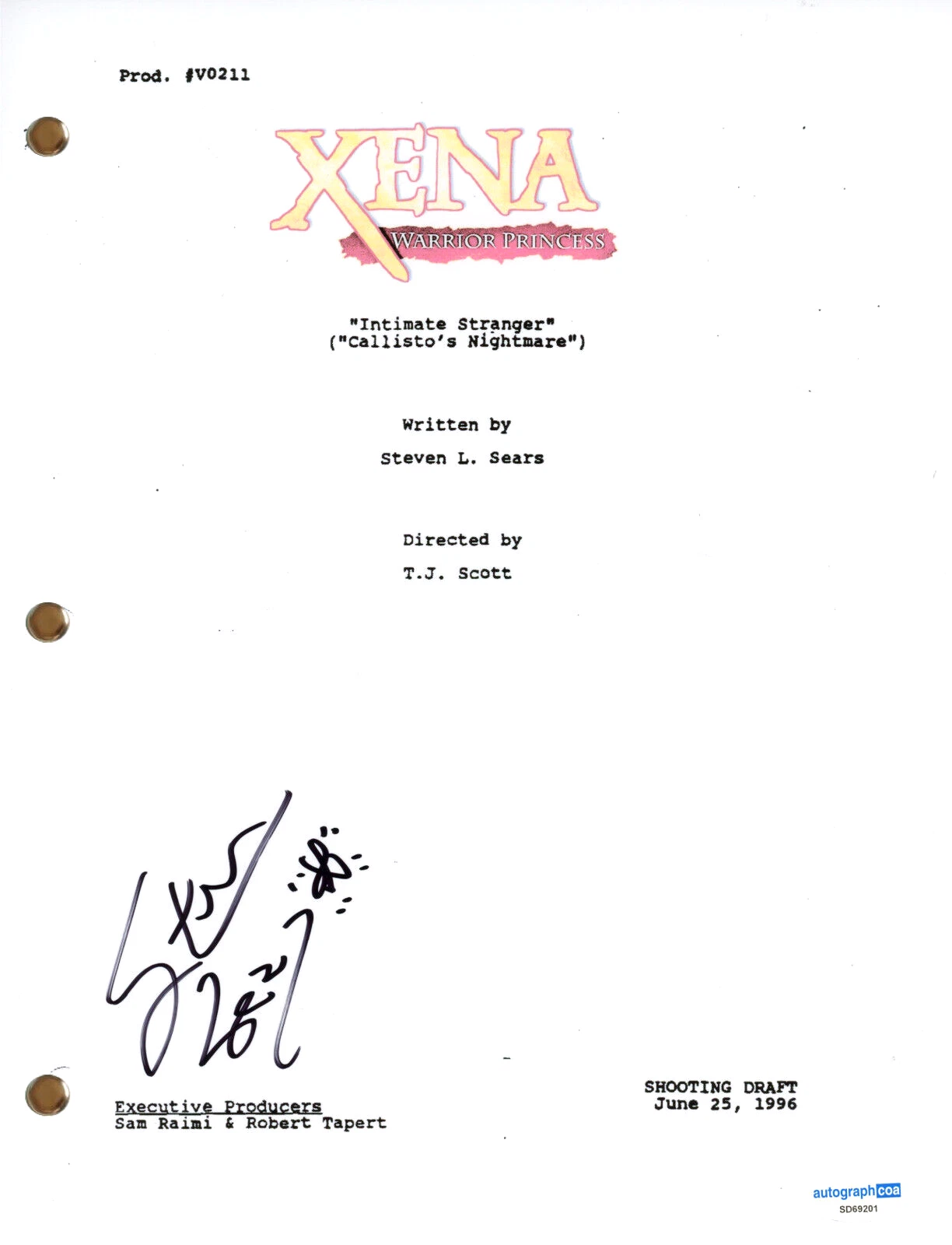 Steven L. Sears Xena Warrior Princess Signed Autograph TV Script Screenplay ACOA