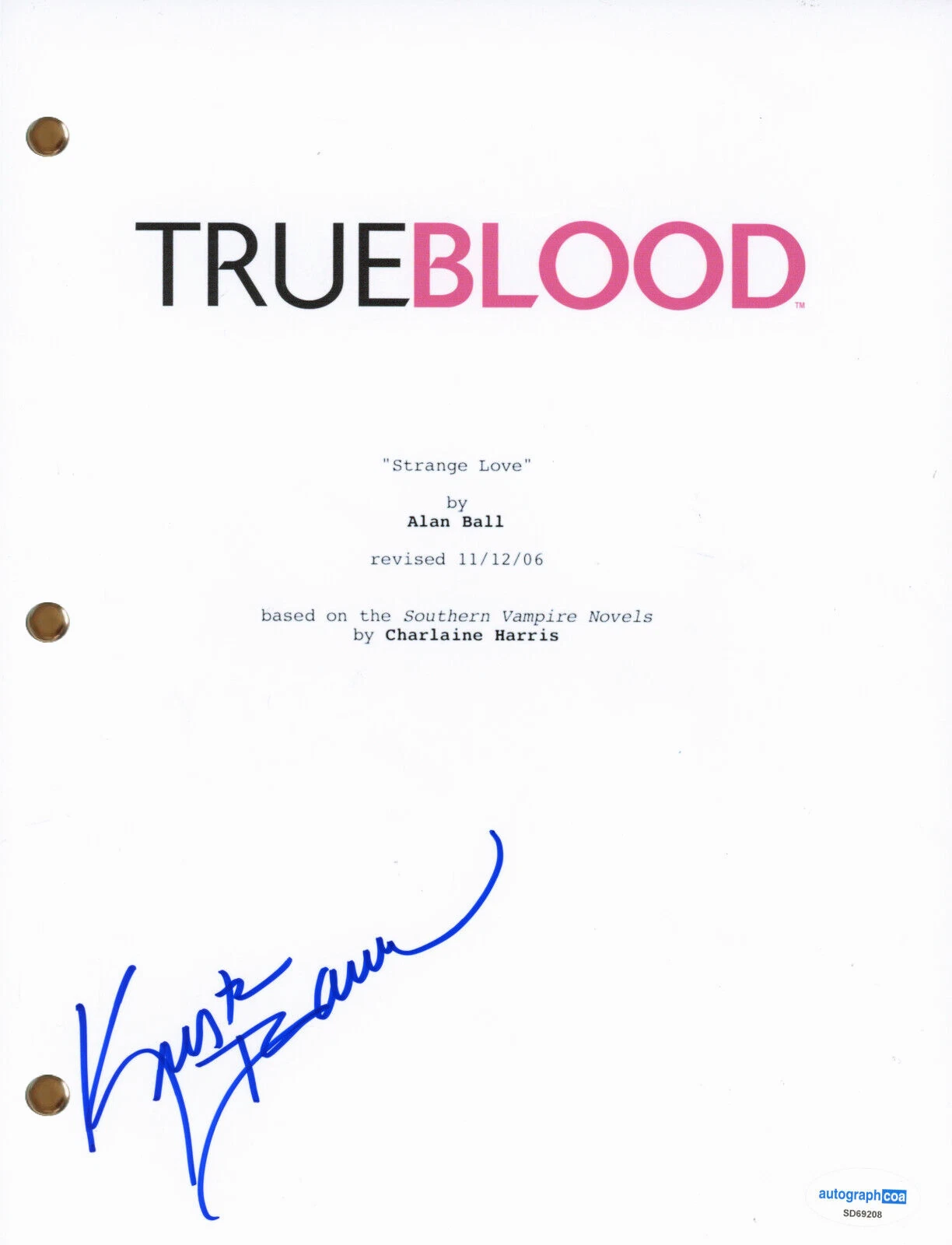 Kristin Bauer “True Blood” Signed Autograph Full Pilot Episode Script 'Pam' ACOA