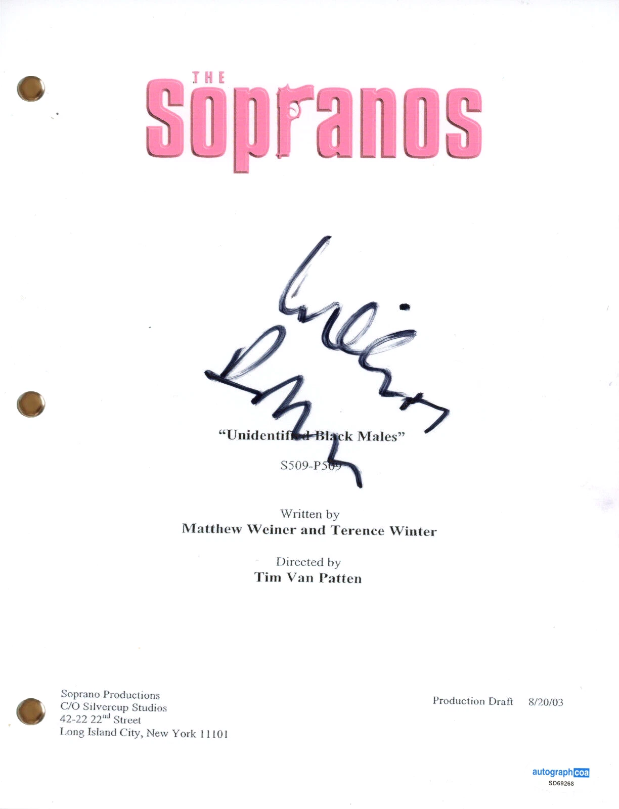 WILLIAM DEMEO “THE SOPRANOS” SIGNED AUTOGRAPH FULL TV SCRIPT JASON MOLINARO ACOA COLLECTIBLE MEMORABILIA