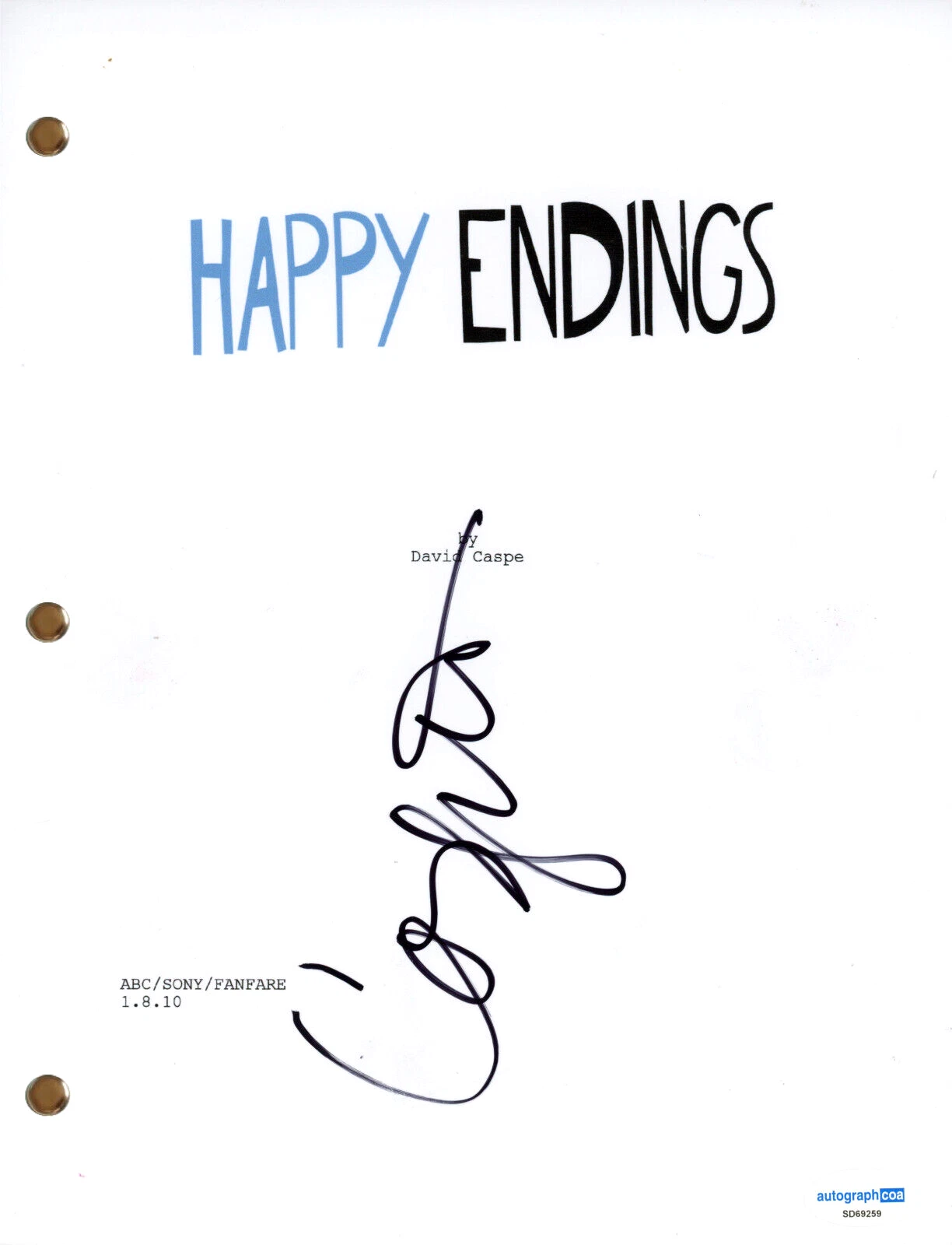 Casey Wilson “Happy Endings” Signed Autograph Pilot Script TV Screenplay ACOA