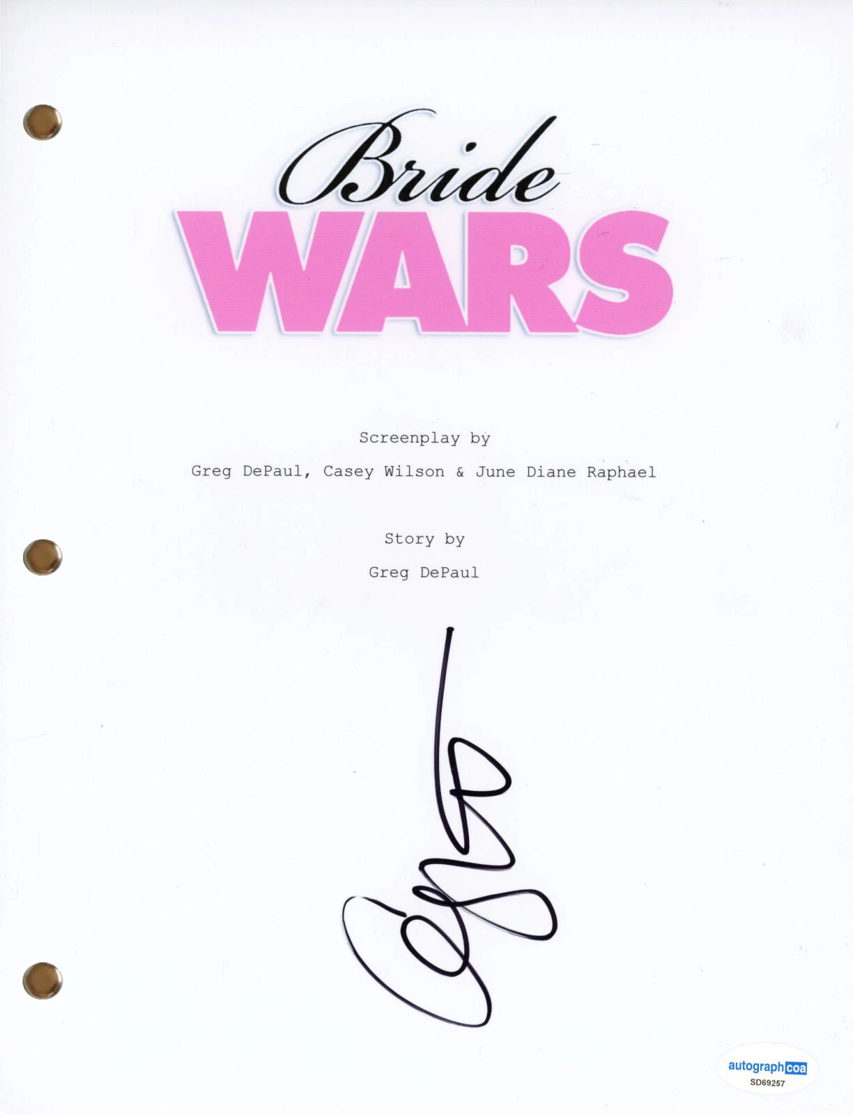 Casey Wilson “Bride Wars” Signed Autograph Full Movie Script Screenplay ACOA COA