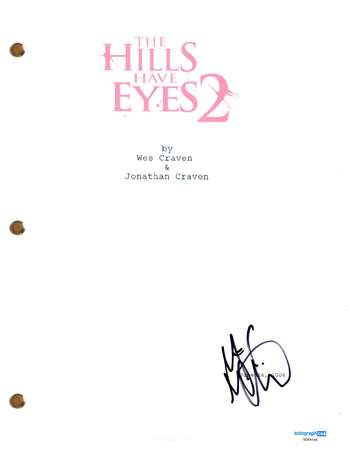 Michael McMillan The Hills Have Eyes 2 Signed Autograph Movie Script Horror ACOA