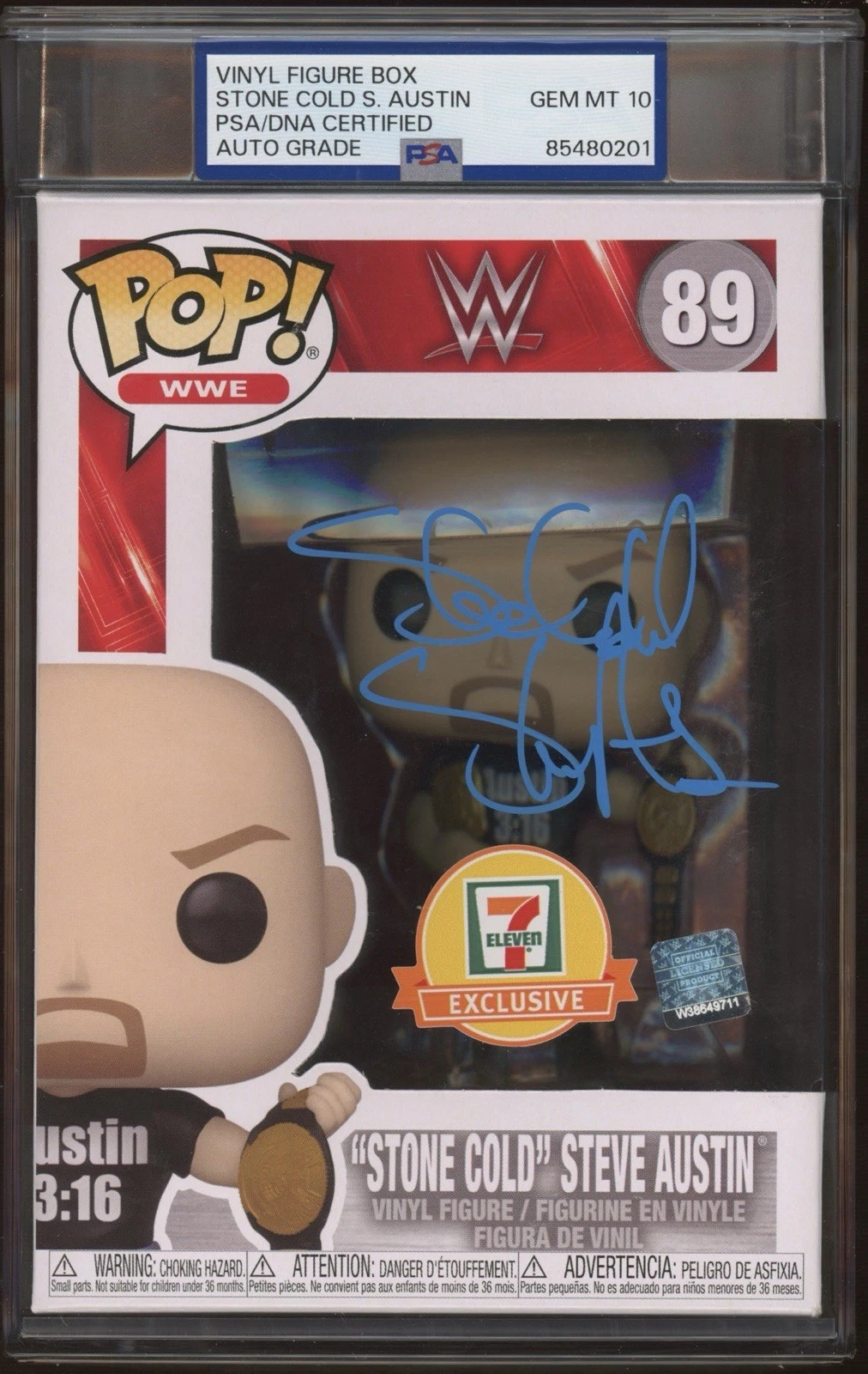 STONE COLD STEVE AUSTIN SIGNED WWE 7/11 EXCLUSIVE FUNKO POP #89 PSA GEM 10 AUTO COLLECTIBLE MEMORABILIA