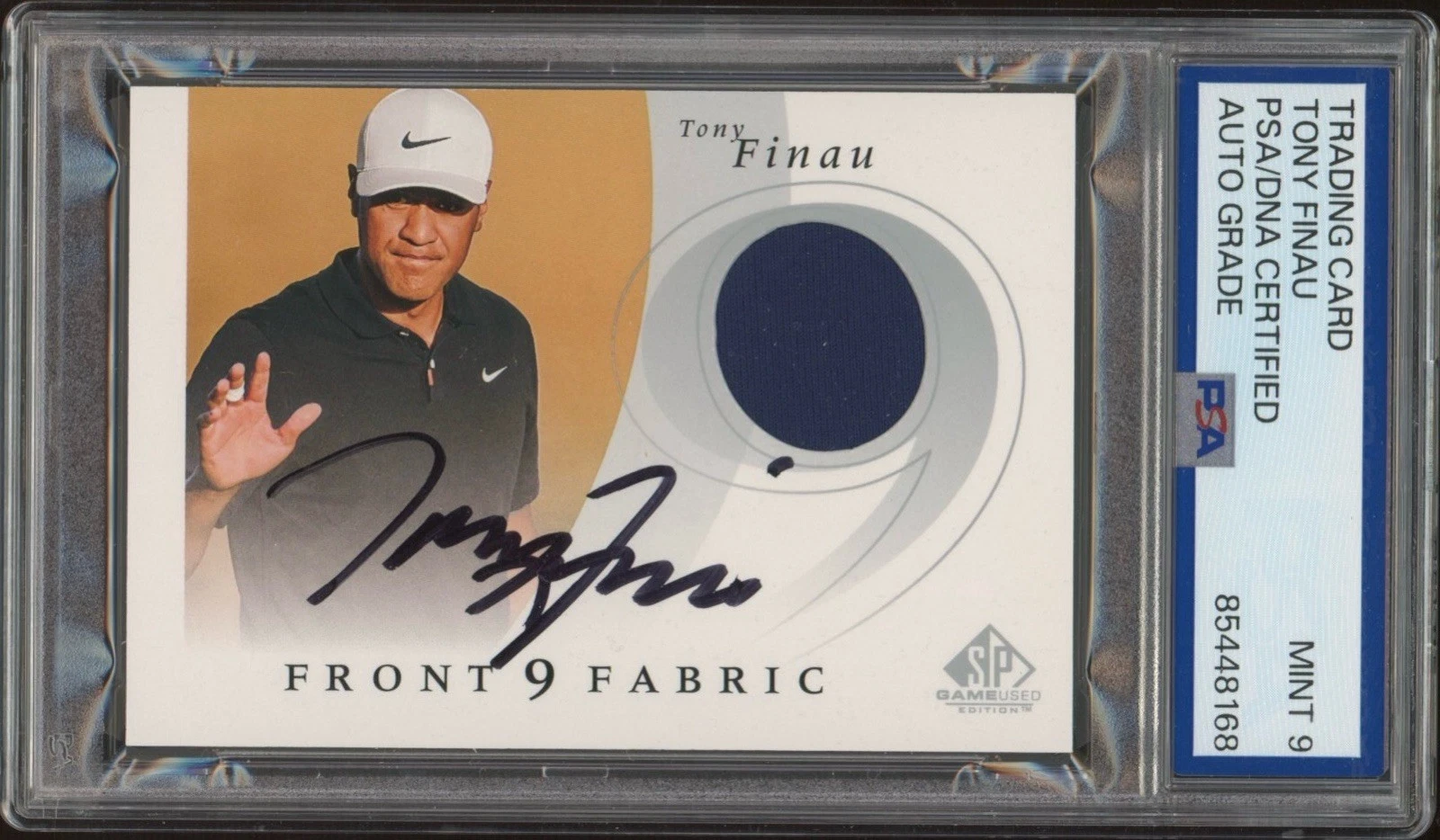 2021 Upper Deck Golf Tony Finau Signed Front 9 Rookie Fabric PSA MINT 9 AUTO RC