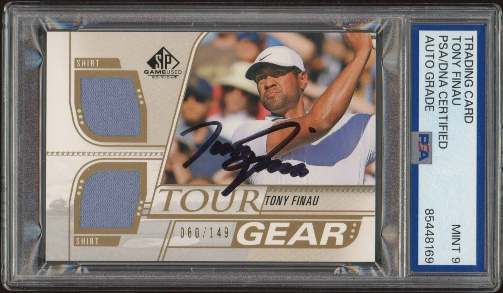 2021 UD SP Game Used Golf Tony Finau Signed Tour Gear /149 PSA MINT 9 AUTO RC