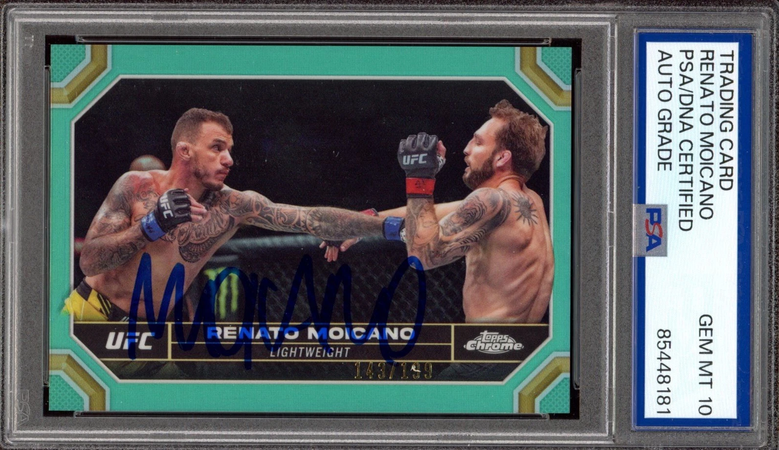 2024 Topps Chrome UFC #162 Renato Moicano Signed Aqua /199 PSA GEM MINT 10 AUTO